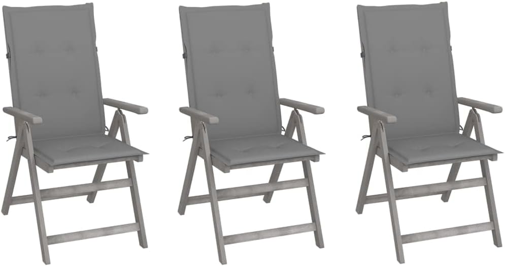Patio Chair Patio Reclining Chairs 3 pcs with Cushions Solid Acacia Wood