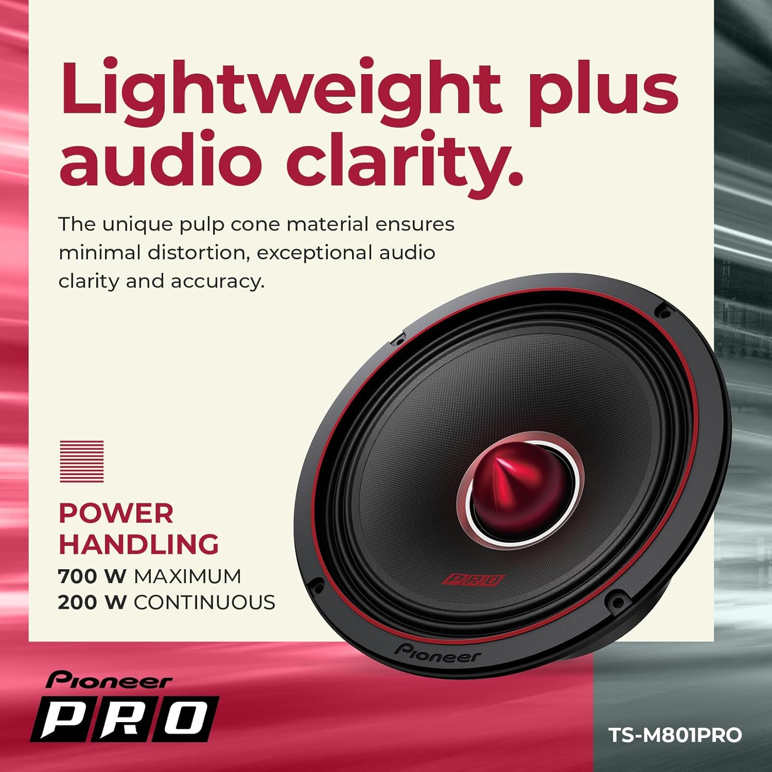 Pioneer P.R.O. Series TS-M801PRO 8” Speakers (Pair) – 600W Max, Perfect for high-SPL Builds and pro-Level car Audio