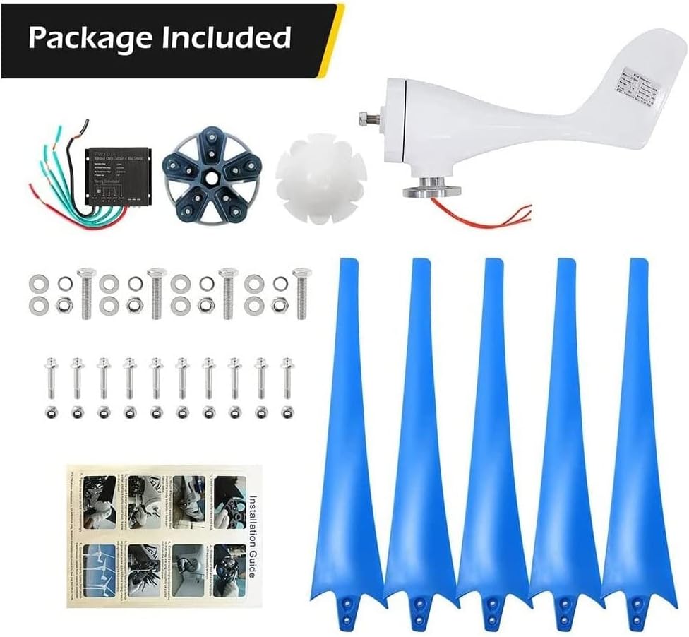 500W Wind Turbine Generator, 12V/24V Wind Generator Kit with Charge Controller, 5 Blade Wind Power Generator for Marine, RV, Home, Windmill Generator Suit for Hybrid Solar Wind System