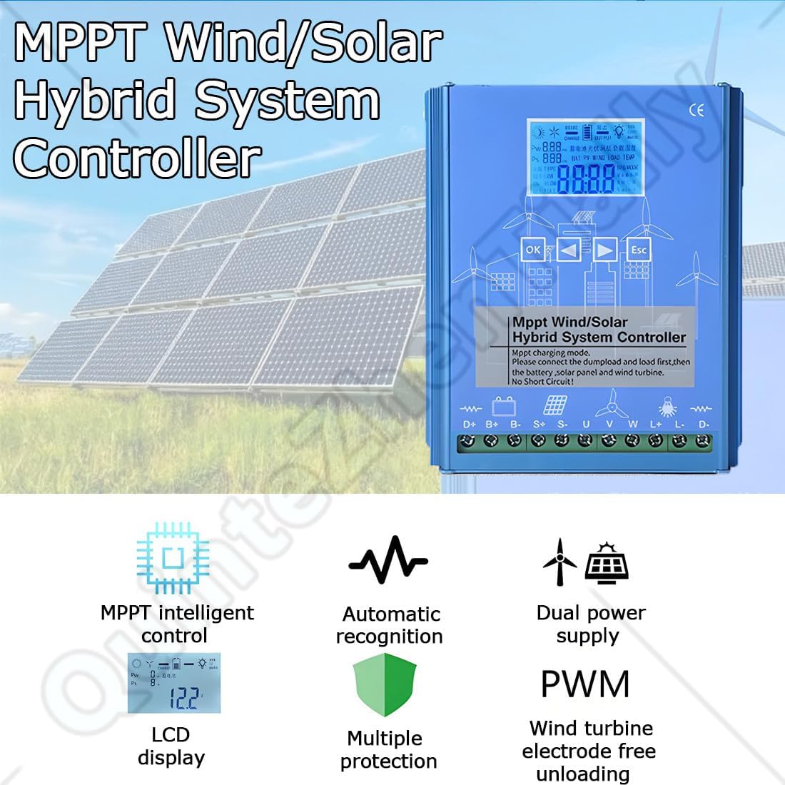 Wind Turbine Solar Hybrid Mppt Charge Boost Controller,Boost Mppt 12v/24v Off-Grid Controller,Wind Generator Intelligent Regulator,for Power Plants,Street Lamp 8000W