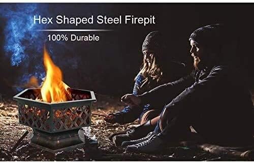 Fire Pits Outdoor Wood Burning Fire Pit Garden Stove Fireplace Iron Brazier Wood Burning Coal Pit Shaped with Spark Screen Cover and Fire Pit Tongs with Cover BBQ Cooking for Outside Camping Backyar