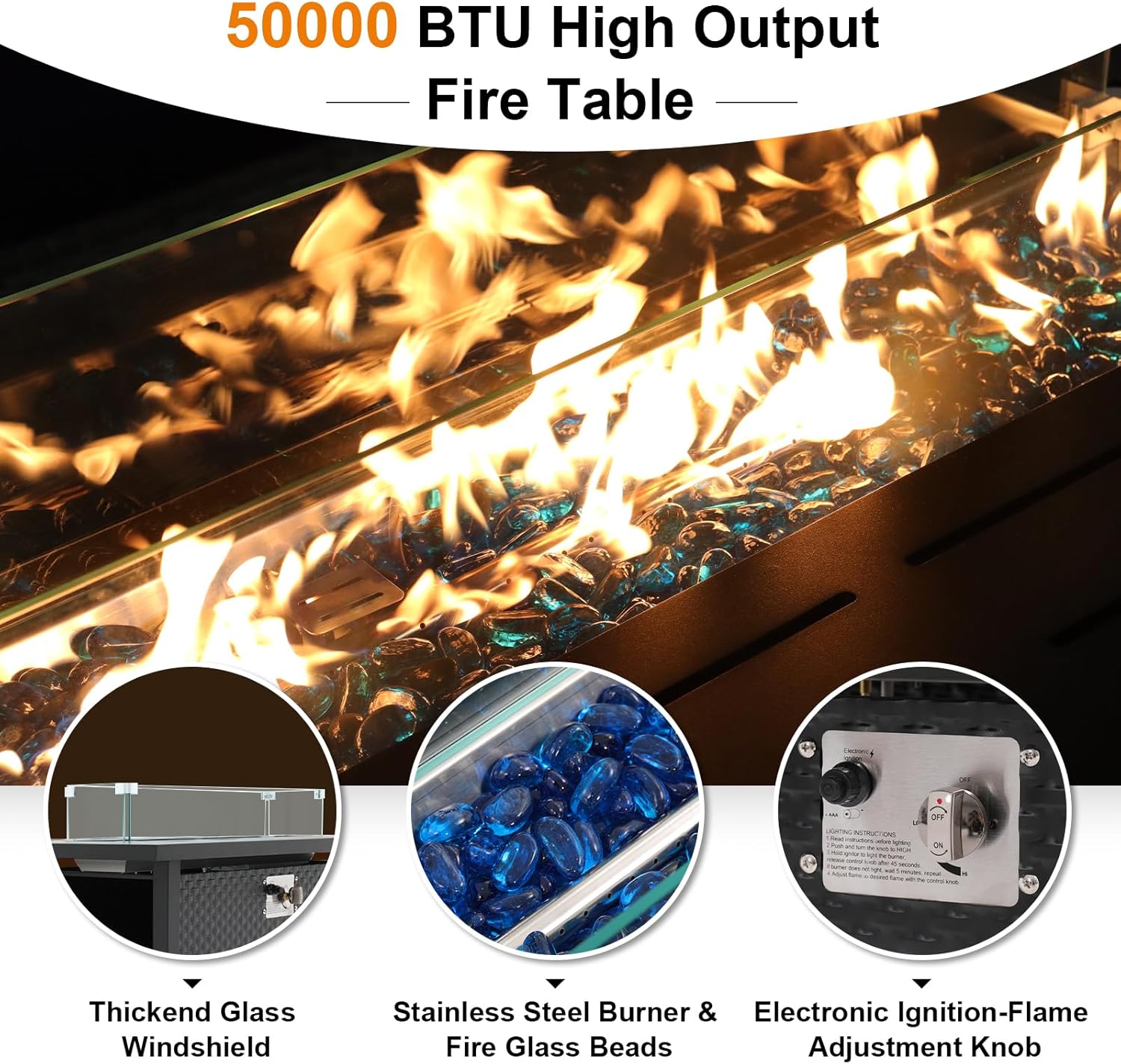 JOIVI 45” Outdoor Propane Fire Pit Table - Firepit with Adjustable Flame, 50,000 BTU, and Elegant Design, Ideal for Patio and Backyard Gatherings