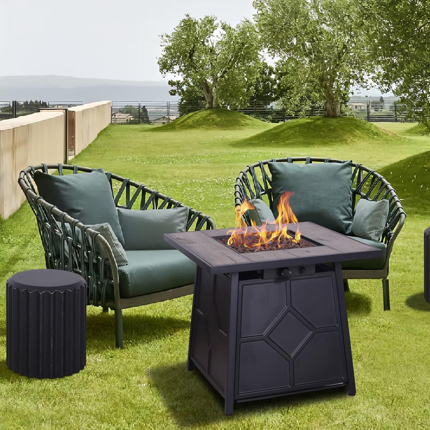 28 in Gas Fire Pits Table,40,000 BTU Steel Propane Gas Fire Pit Table with Steel lid,Weather Cover,Electronic Ignition System,Hideaway Tank Holder,CSA,2-in-1 Square Steel Gas Firepits,Outdoor Garden