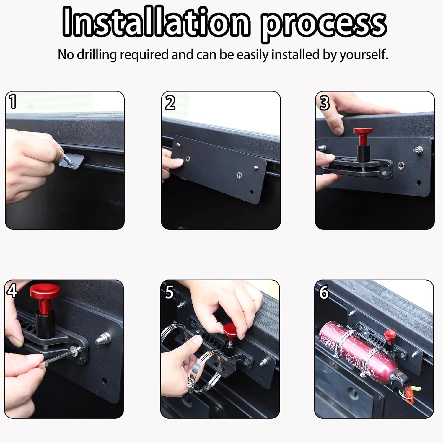 Lcojicep Fire Extinguisher Bracket Under The Truck Bed Rail Side Mount Compatible with Tacoma/Tundra 2016-2022 Car Adjustable Fire Extinguisher Bottle Tie Bracket Accessories