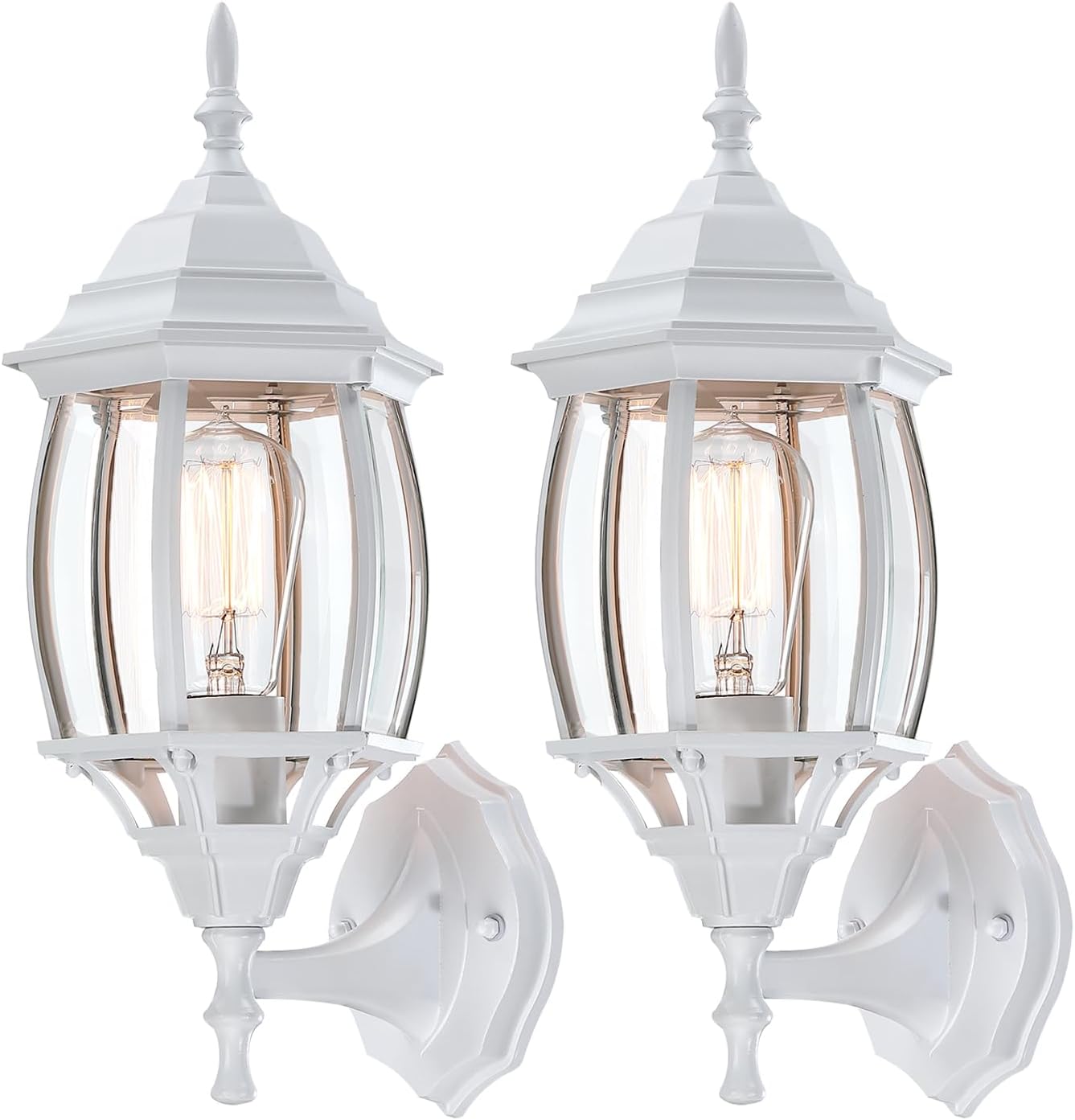 2 Pack White Porch Light - Outdoor Wall Sconce 16.8in White Outdoor Light Fixture for House Garage Metal and Glass Exterior Wall Lantern for Front Door Balcony, E26