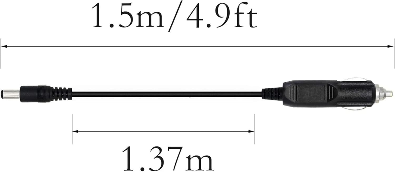 Portable Power Station DC Power Cable, 5.5mm x 2.1mm DC5521 to 12V/24V Cigarette Lighter Plug, 18AWG Charger Adapter with Fuse (5A 250V), for Solar Generator, 1.5m / 4.9ft