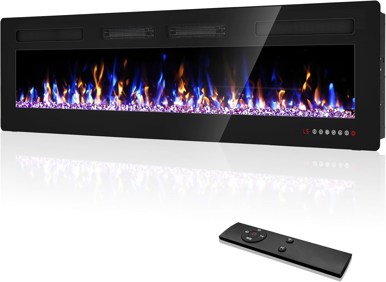 72” Electric Fireplace Recessed and Wall Mounted Fire Places with Remote Control, Touch Screen
