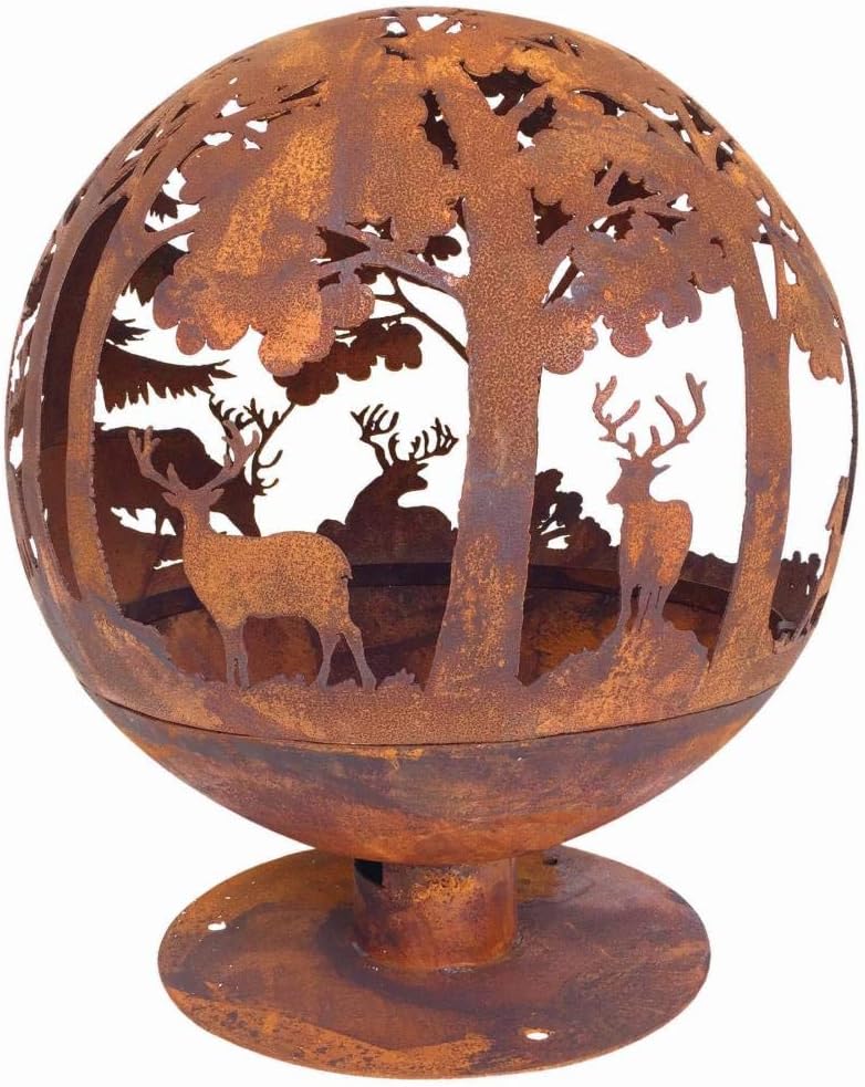 Round Metal Fire Pit Rusty Effect