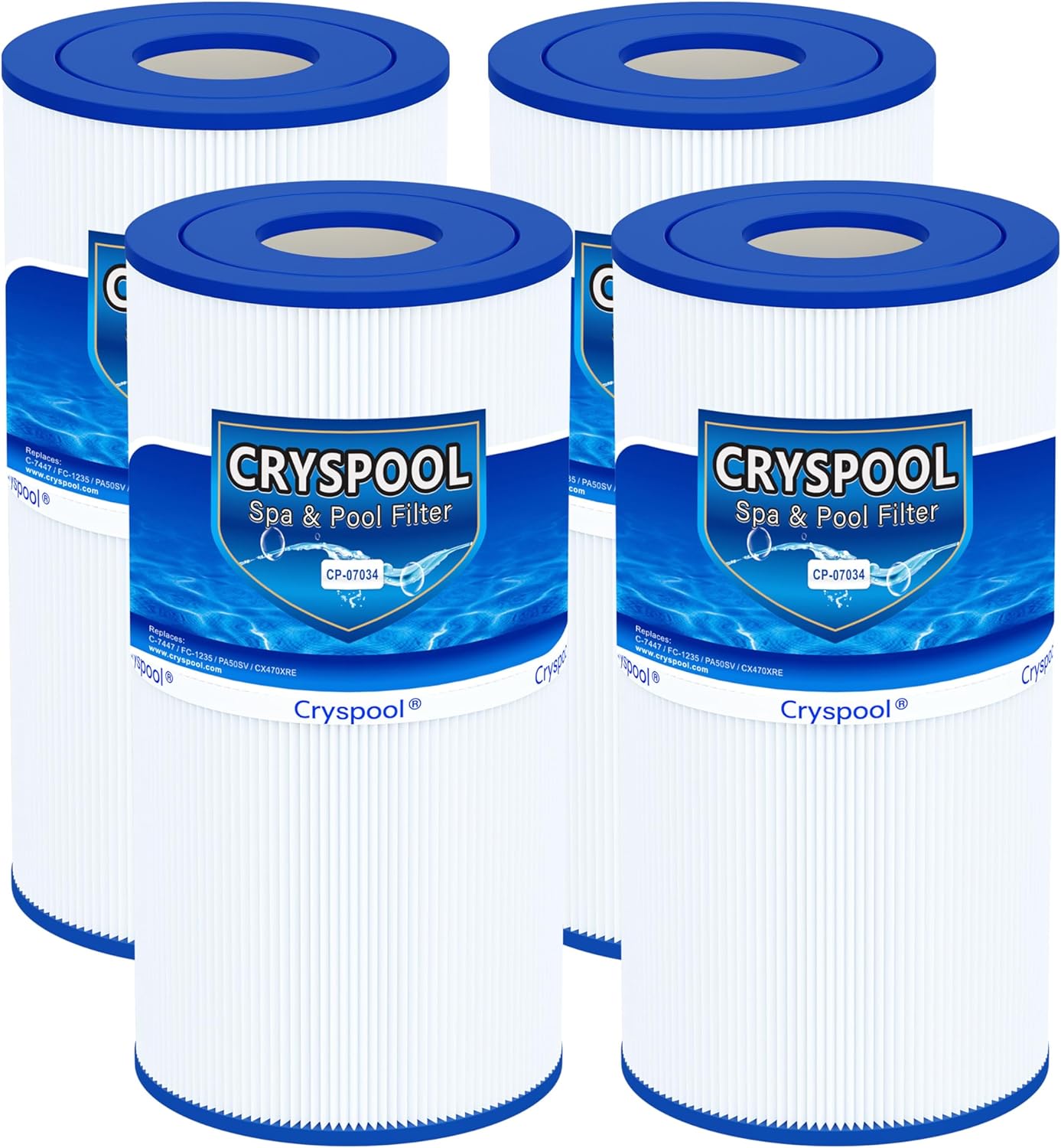 Cryspool® 07034 Filter Compatible with CX470XRE, Swimclear C2020, PRC 50, 25200-0150S, C-7447, PA50SV, FC-1235, 4×50 Sq. Ft Pool Filter Cartridge, 4 Pack