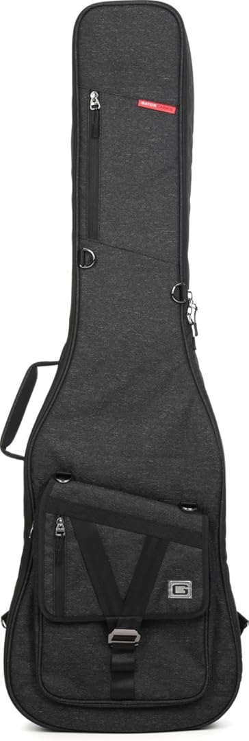 Gator Cases Transit Series Lightweight Bass Guitar Gig Bag with Back Pack Straps, Weather Resistant Exterior, and Rubberized Bottom, Charcoal Black Exterior (GT-BASS-BLK)