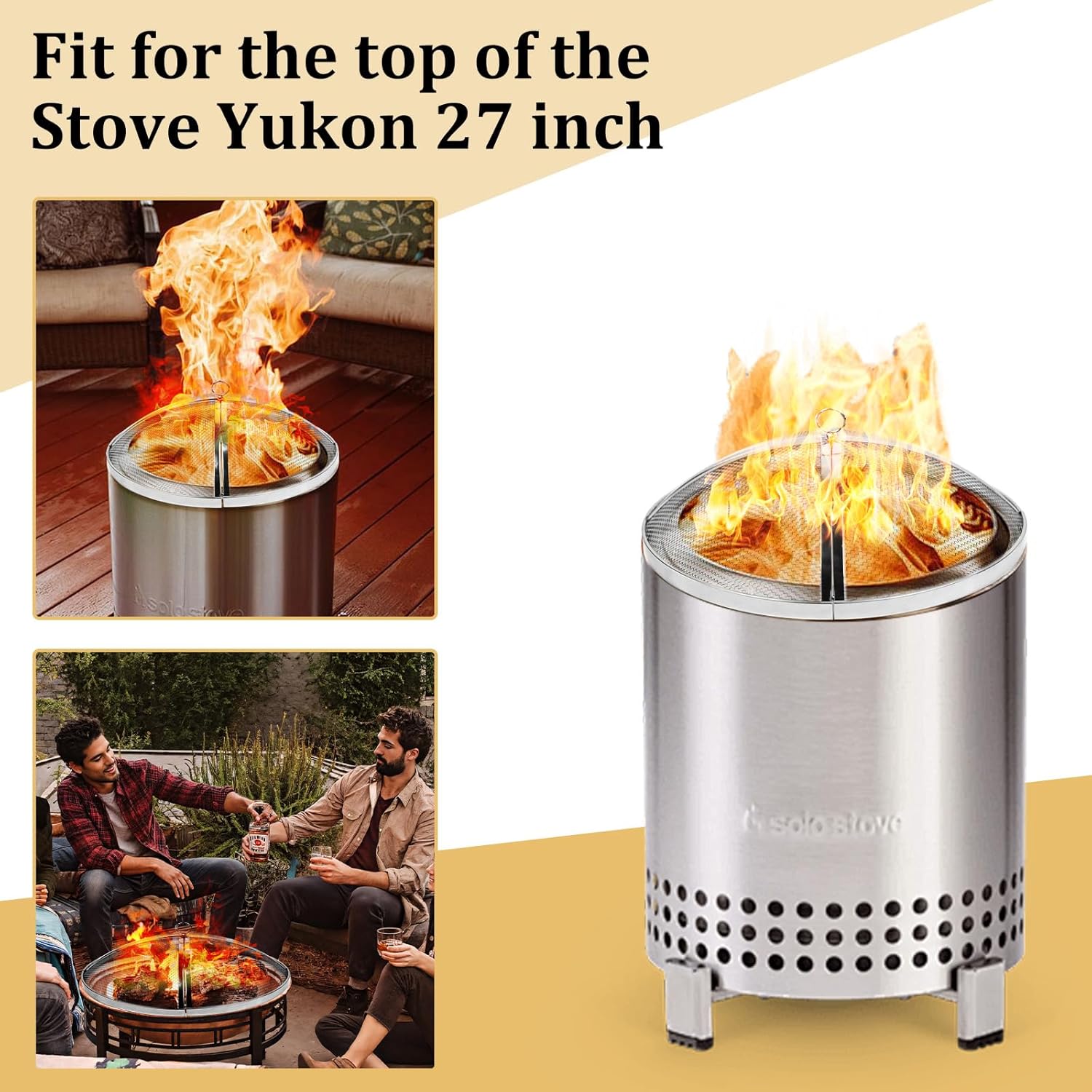 Fire Pit Spark Screen Compatible with Solo Stove Yukon, 27 inch Stainless Steel Mesh Fire Pit Screen Shield for Solo Stove Yukon Accessories with Fire Poker & Toasted Marshmallow Sticks