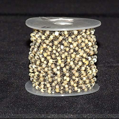 JEWELZ yellow opal stone wire wrapped on black oxidised plated chain - rosary style beaded chain 3-3.5mm 10 feet strand.