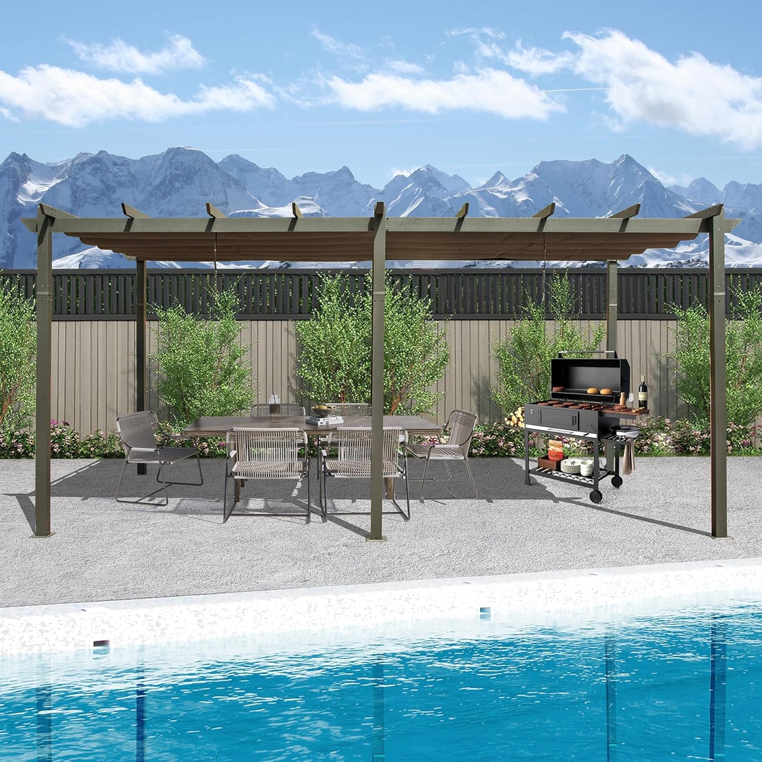 11 X 20 FT Outdoor Living Outdoor Retractable Pergola with Weather Resistant Canopy Aluminum GPergola Patio Grill Gazebo for Courtyard Dark Gray