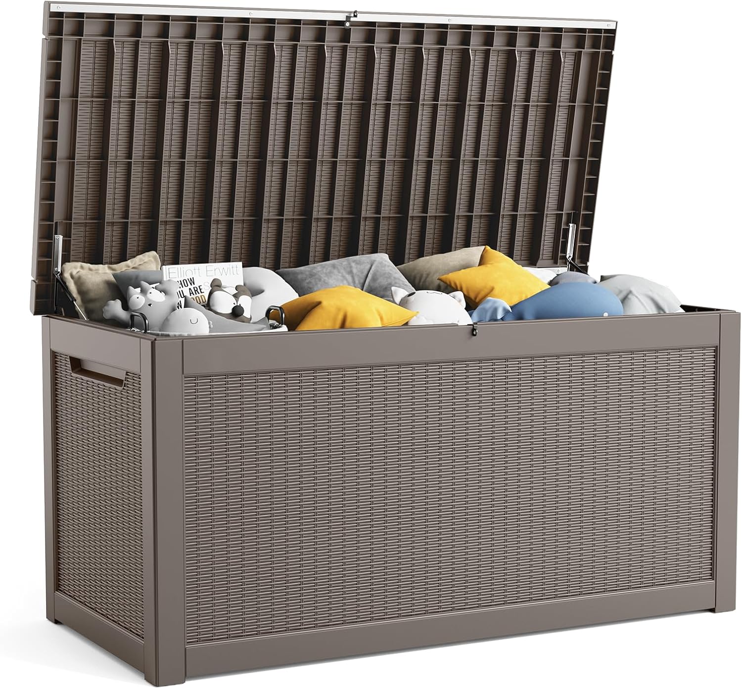 Resin Deck Box, Lockable Patio Outdoor Storage Box for Furniture, Garden Tools and Tools Storage, Waterproof Outside Storage Boxes (Grey, 260 Gallon)