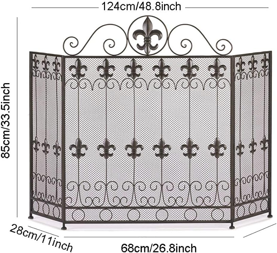 Fireplace Screen Guard 3 Panel Wrought Iron Spark Fi Protection Cover Folding Spark Guard Cover for Fireplace