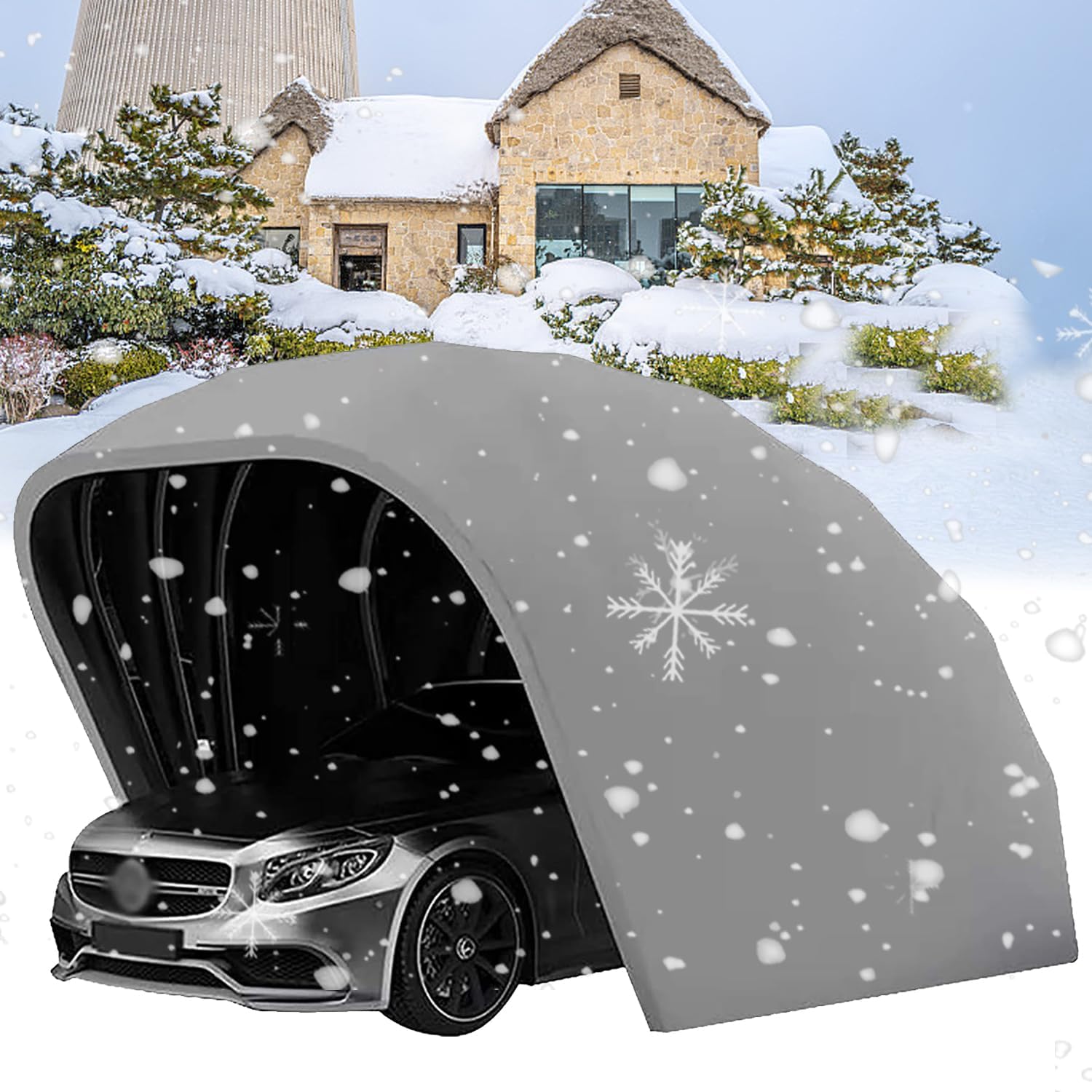 Fully Automatic Mobile Carport, Heavy Duty Mobile Car Sunshade Cover, Stainless Steel Outdoor Folding Carport, Portable Garage Water-Proof, Proof Wind, Snow,6.4 * 2.8 * 2.65M/21 * 9 * 8.7ft