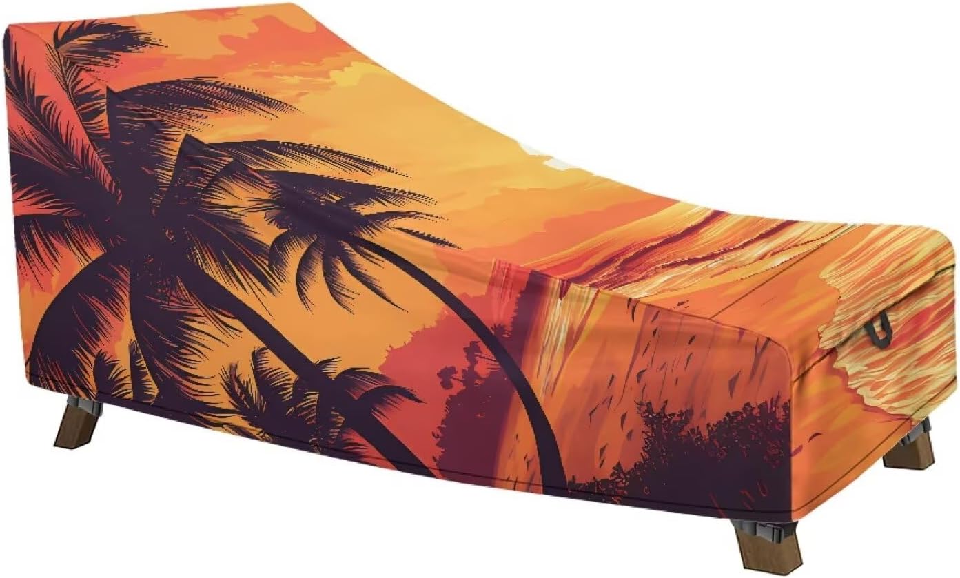 Yellow Sunset Waterproof Patio Lounge Chair Cover Casual Outdoor Patio Chaise Lounge Cover for Lawn Bench Furniture 81.1