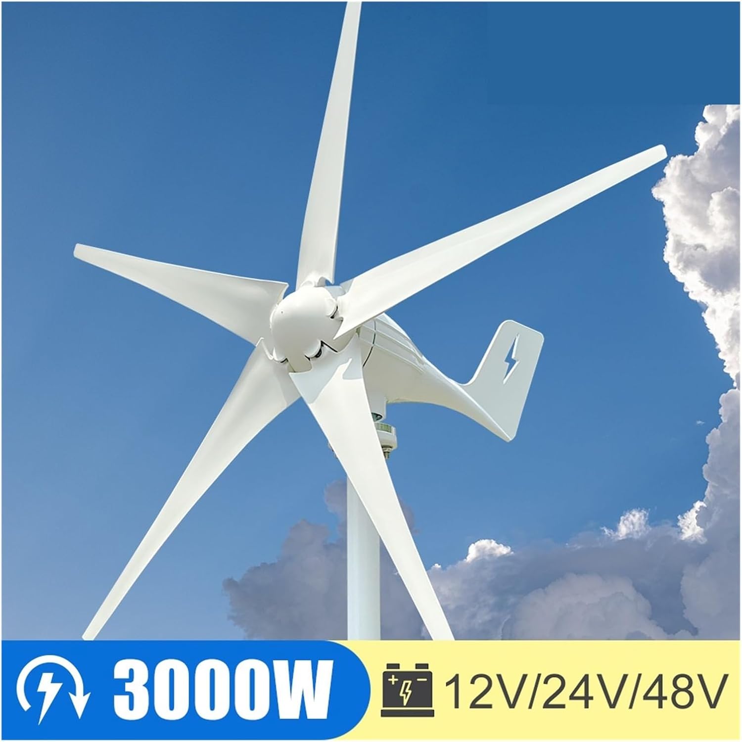 3000W Wind Turbine Generator Windmill Camping Home Appliance Electric Power Generator 24V 48V with MPPT Controller Low Starting Speed for Home(with Hybrid Charger,12V)