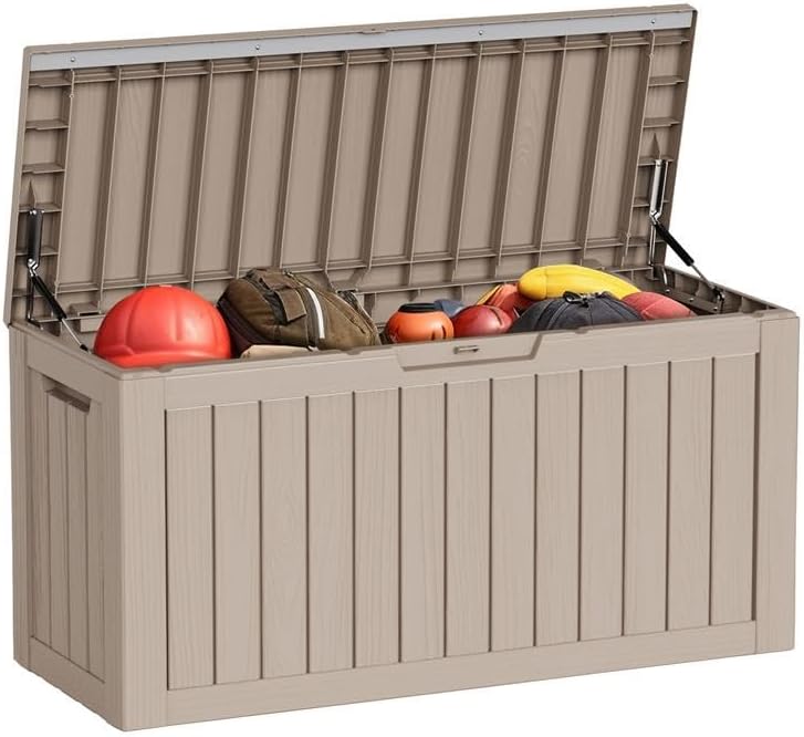 80 Gallon Outdoor Deck Box,Storage Lockable Waterproof Patio Furniture,Garden Tools,Cushions,Pool Accessories Outside Storage Resin Box(Gery)