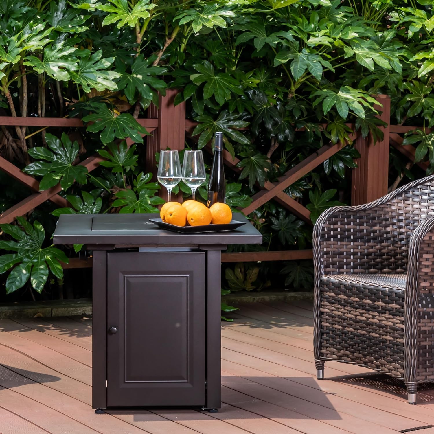 Hexago 28 Inch Propane Fire Pit Table, 50,000 BTU Square Outdoor Gas Fire Table with Lid & Lava Rocks, Auto Ignition, ETL Certified, for Patio, Backyard, Garden & Deck