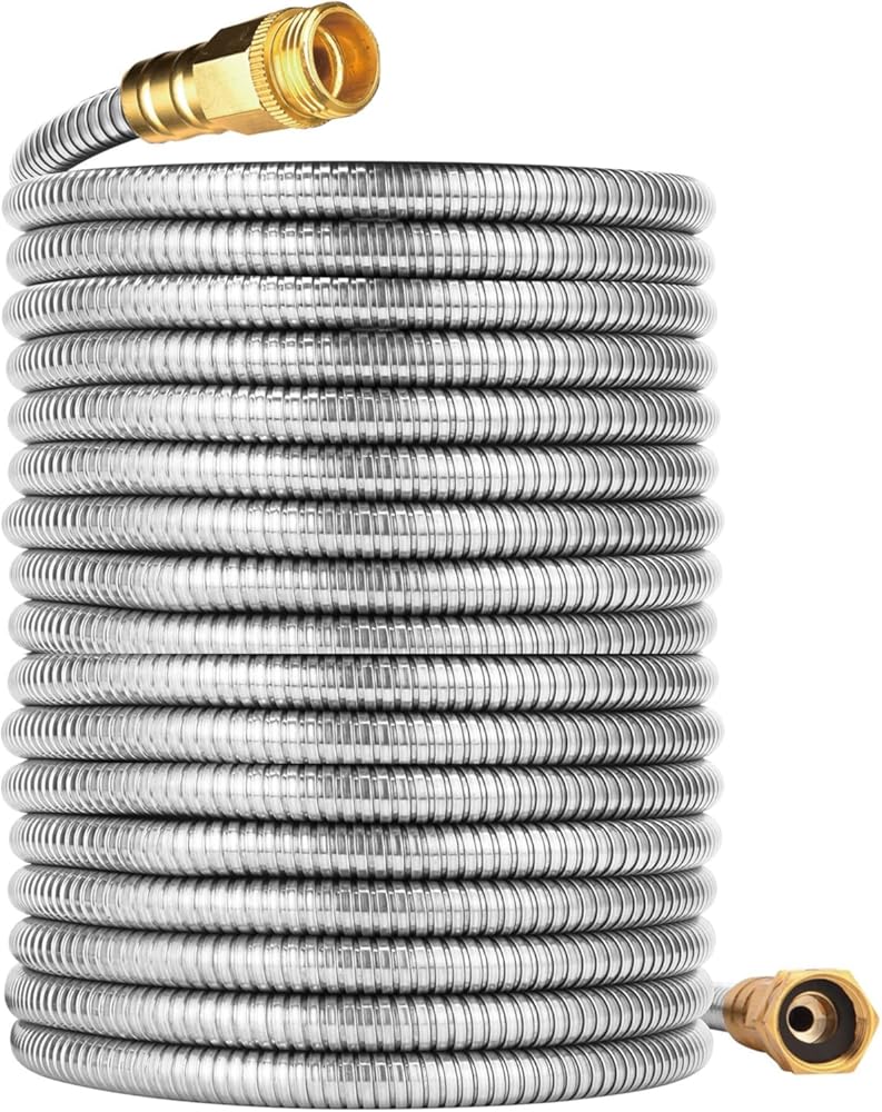 150ft Stainless Steel Garden Hose – Heavy Duty 304 Metal Water Hose – Kink Free Leak Proof Lightweight and Pet Resistant – Built for Extra Large Yards Farms and Long Range Watering