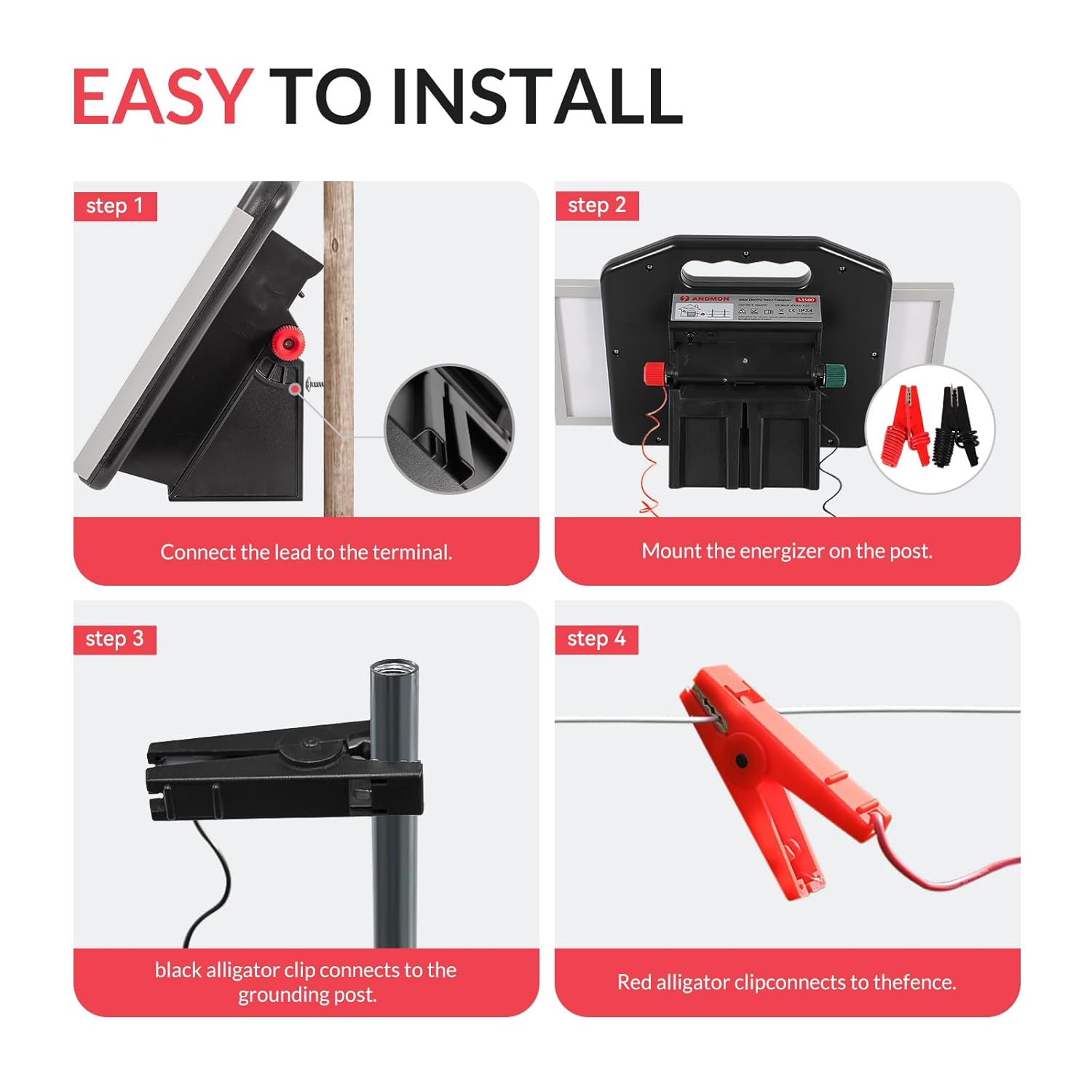 S2500 2.2 Joule Solar Fence Charger, 60 Miles Solar Electric Fence Charger for Livestock, Horses, Cattle Sheep, Portable and Super Tough