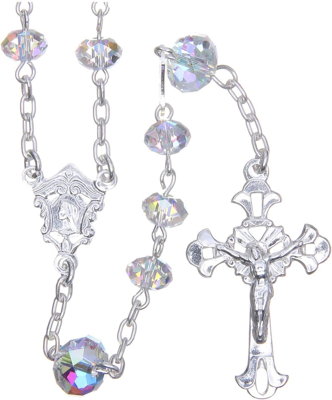 Silver Rosary Beads with White Strass briolette 6mm