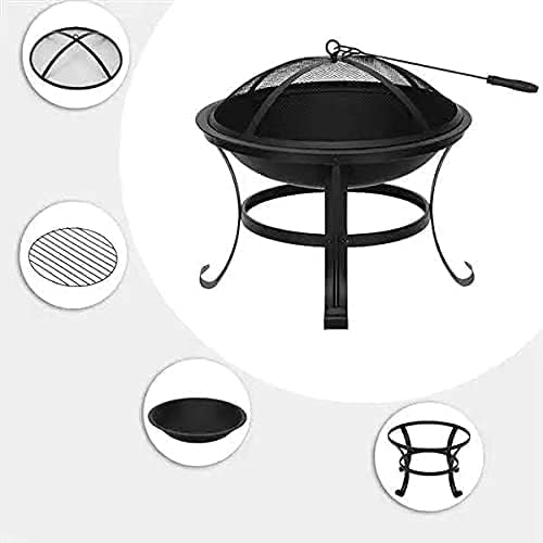 BBQ Grill Outdoor 22Inch Outdoor Fire Pits, Patio Stove Wood Burning BBQ Grill Fire Pit Bowl Iron Round Shape Fire Pit for Outside Wood Burning for Backyard Garden Patio Heating, Camping and BBQ