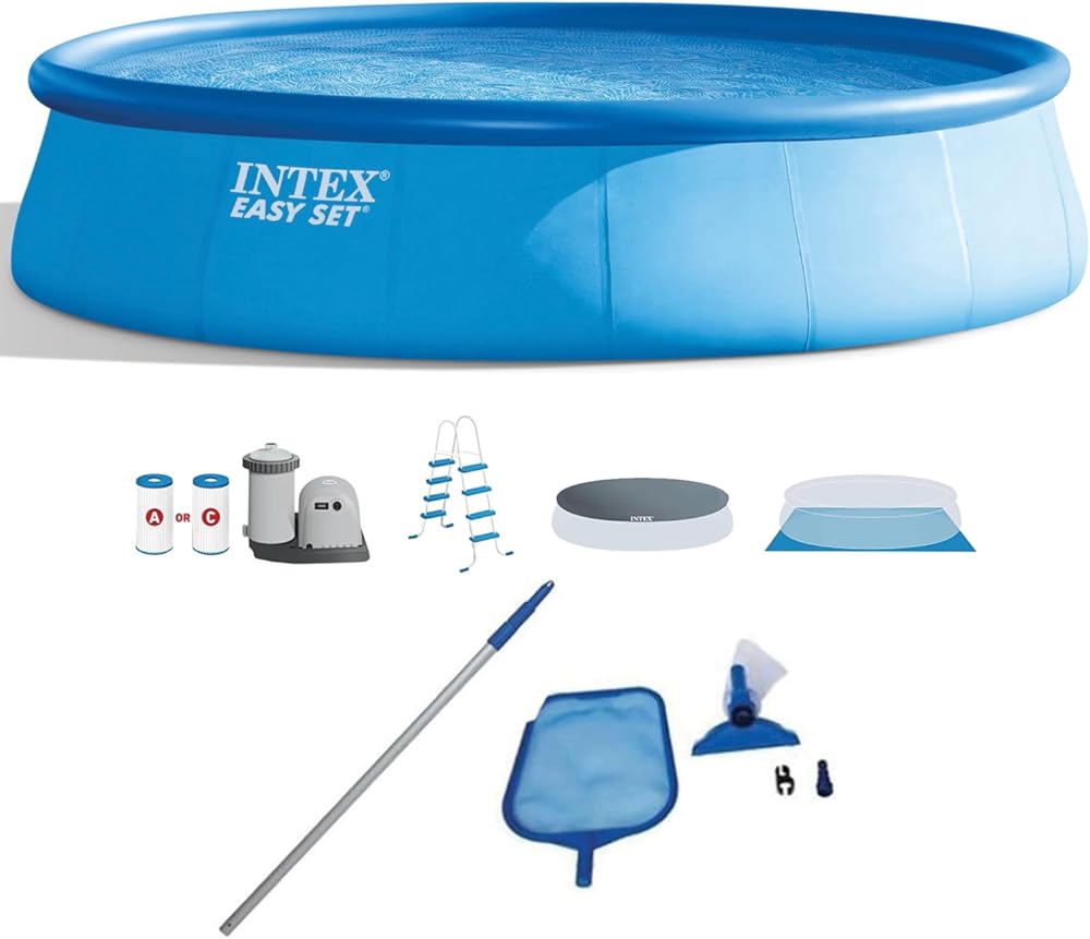 Round Above Ground Swimming Pool Set w/ Cleaning Maintenance Swimming Pool Kit