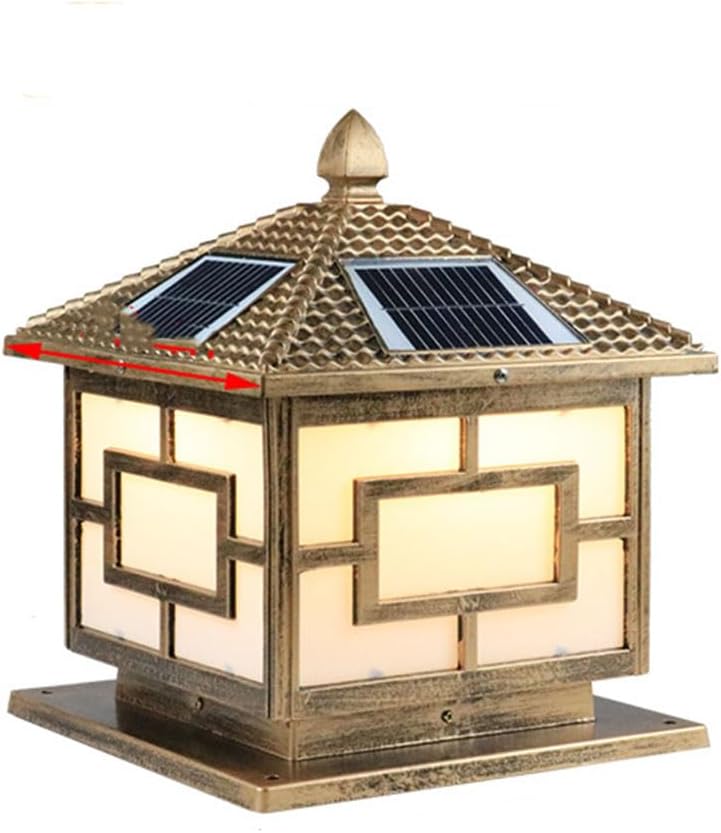 Solar Post Lights, Villa Courtyard Vintage Exterior Column Lamp Lantern, Chinese Garden Wall Landscape Lighting Fixtures, LED Waterproof Warm White Stigma Lamps, for Patio Porch Railing
