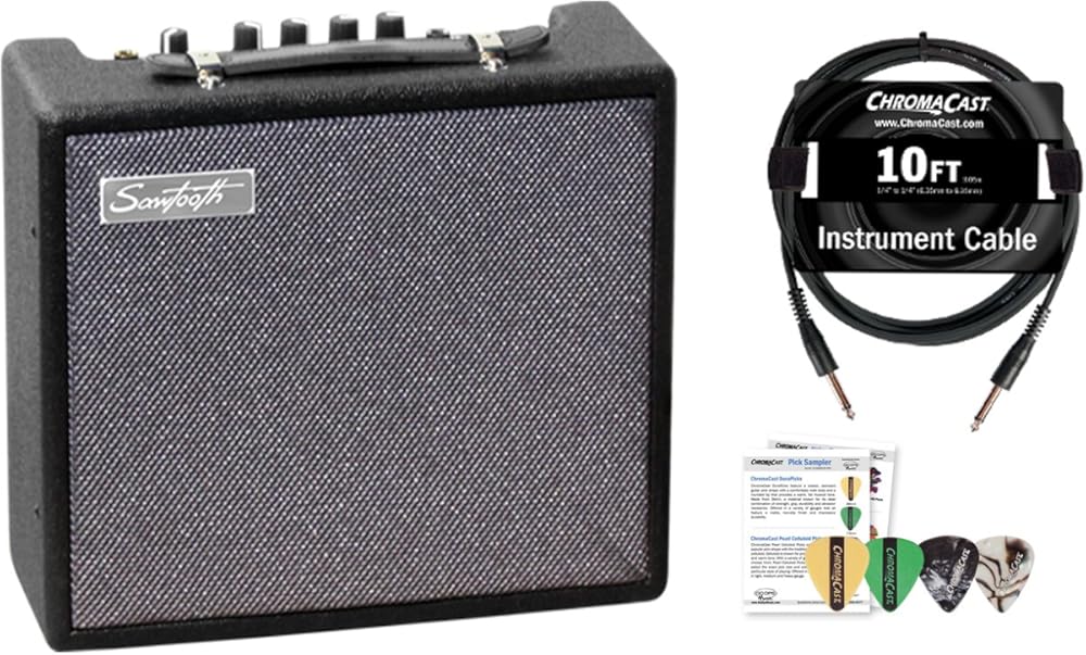 Sawtooth 10-Watt Electric Guitar Amp with Instrument Cable & Pick Sampler