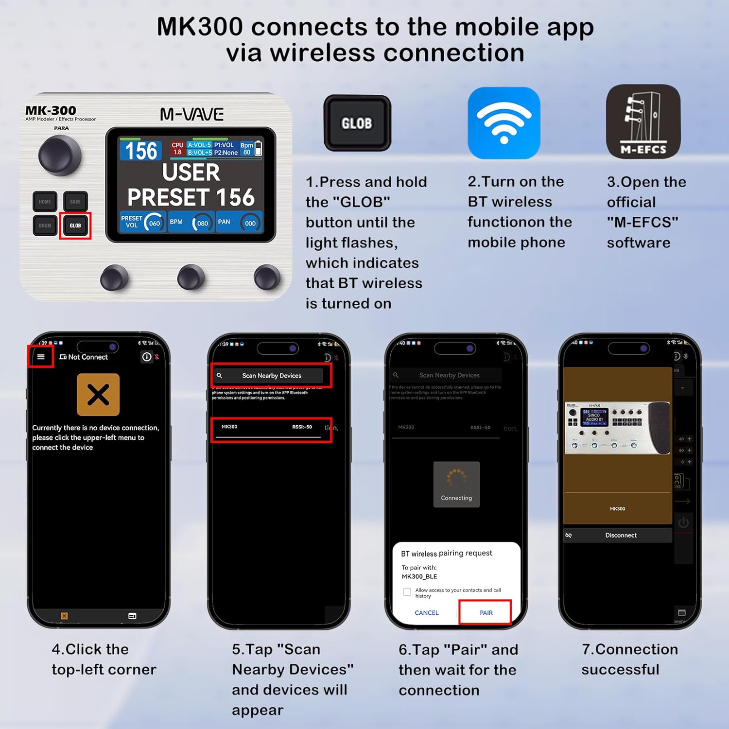 M-VAVE MK-300 Guitar Bass AMP Modeler & Effects Processor with 320+ Effects, 160 Presets, Looper, Drum Machine, USB/BT 10H Battery for Live/Recording