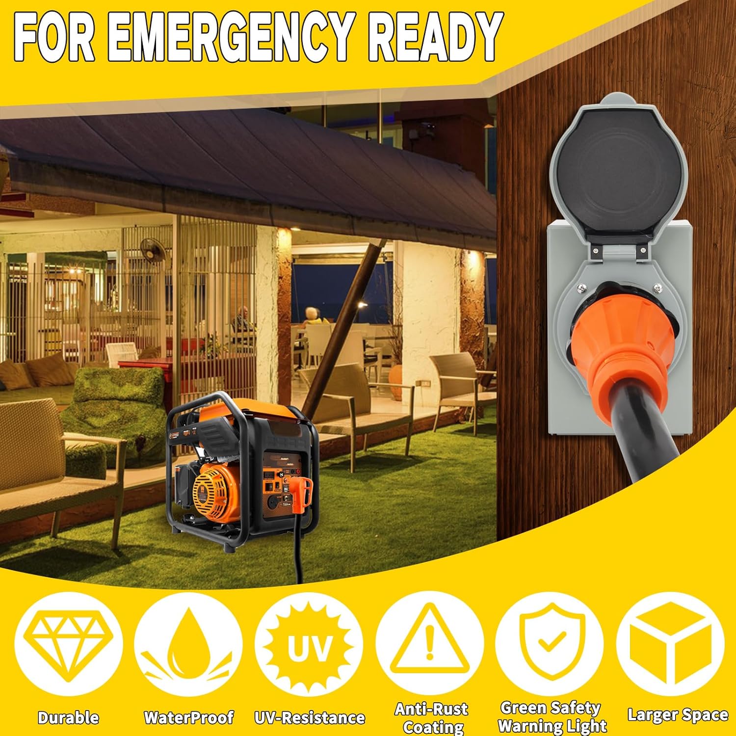 2 Years Warranty, OPL5 50 Amp Generator Cord 25FT and Power Inlet Box (Pre-Drilled),125/250 Volts, STW 6/3+8/1 AWG, NEMA 14-50P to SS2-50R Generator Cord Waterproof Combo Kit, ETL&CSA Listed (25FT)