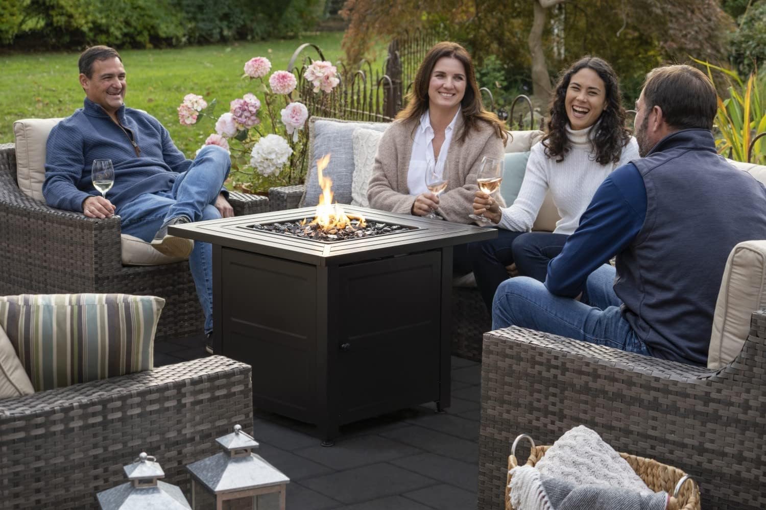 Endless Summer 30 Inch Square 30,000 BTU Propane Gas Outdoor Fire Pit Table with Steel Mantel, Slate Finish, Black Fire Glass, and Protective Cover