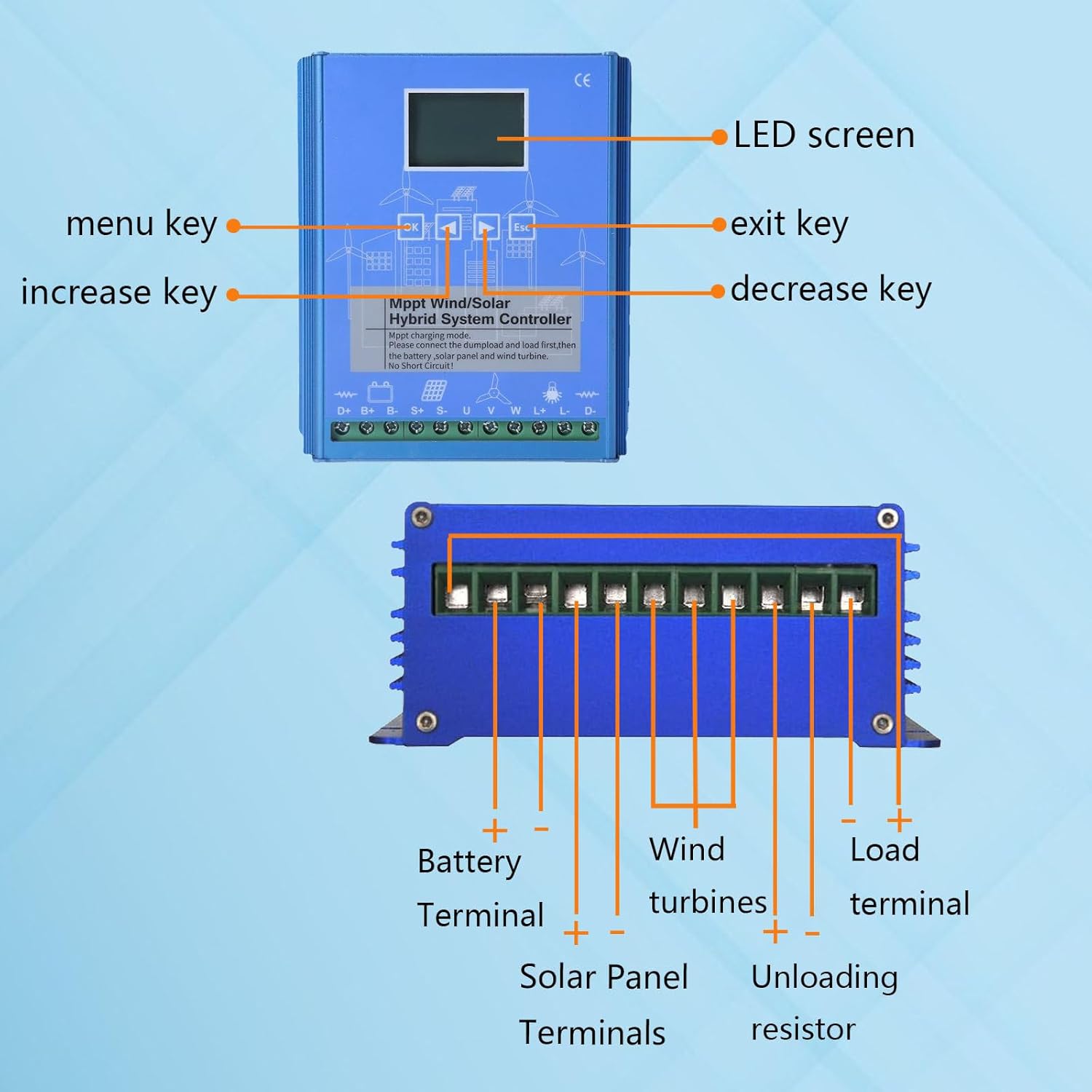 Wind Solar Hybrid Charge Controller,15000W,Hybrid Charge Controller,12V/24V/48V,Mppt Boost Charging with LCD Display and Dump Load,Automatic Controller for Home, Boat, Street Light 48V