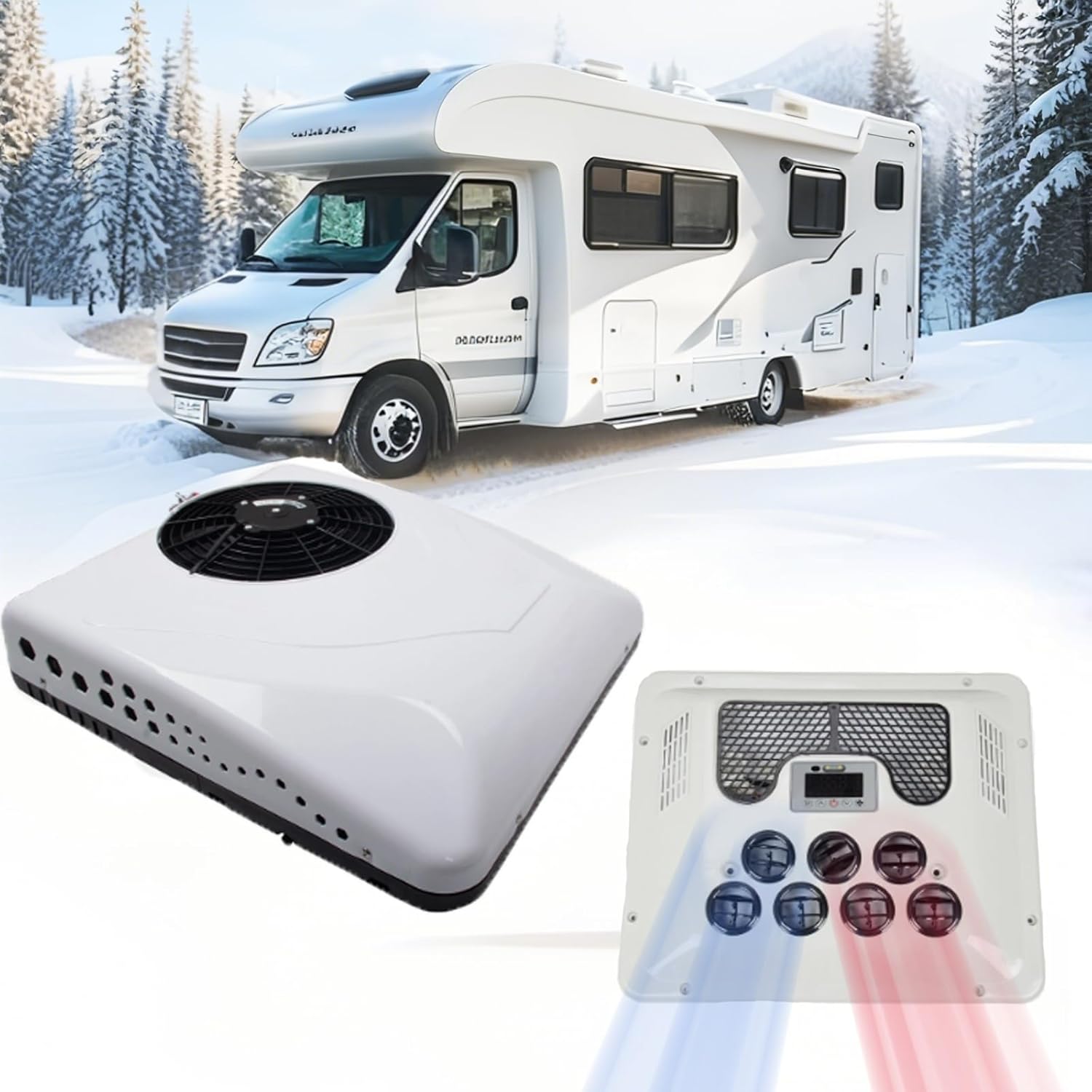 Rooftop 12V Air Conditioner for 15000BTU,Heating & Cooling,Universal Automotive Electric Split Air Conditioning 12Volt for Vans,RVs,Camping Vehicles