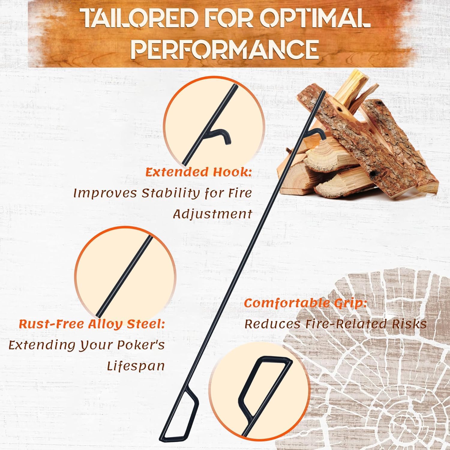 FEBTECH - Firepit Poker - 36 Inch Long Poker - Black Powder Coated Fireplace Poker - Camping Essentials & Fireplace Tools - Firepit Poker for Outside pits & Indoor Hearth (6 Piece)