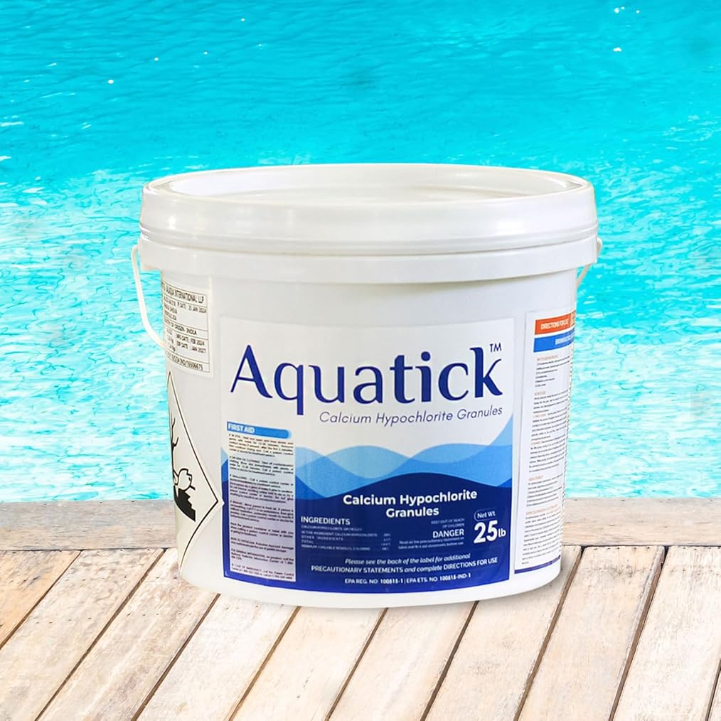 Aquatick Pool Chlorine – 68% Calcium Hypochlorite Granules for Pool Shocking, Inground & Aboveground Pool Treatment, Saltwater Safe (25lbs)