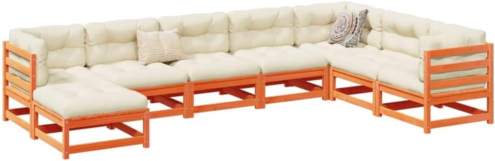 8 Piece Patio Sofa Set Wax Brown Solid Wood Pine, Patio Furniture Sets, Outdoor Furniture