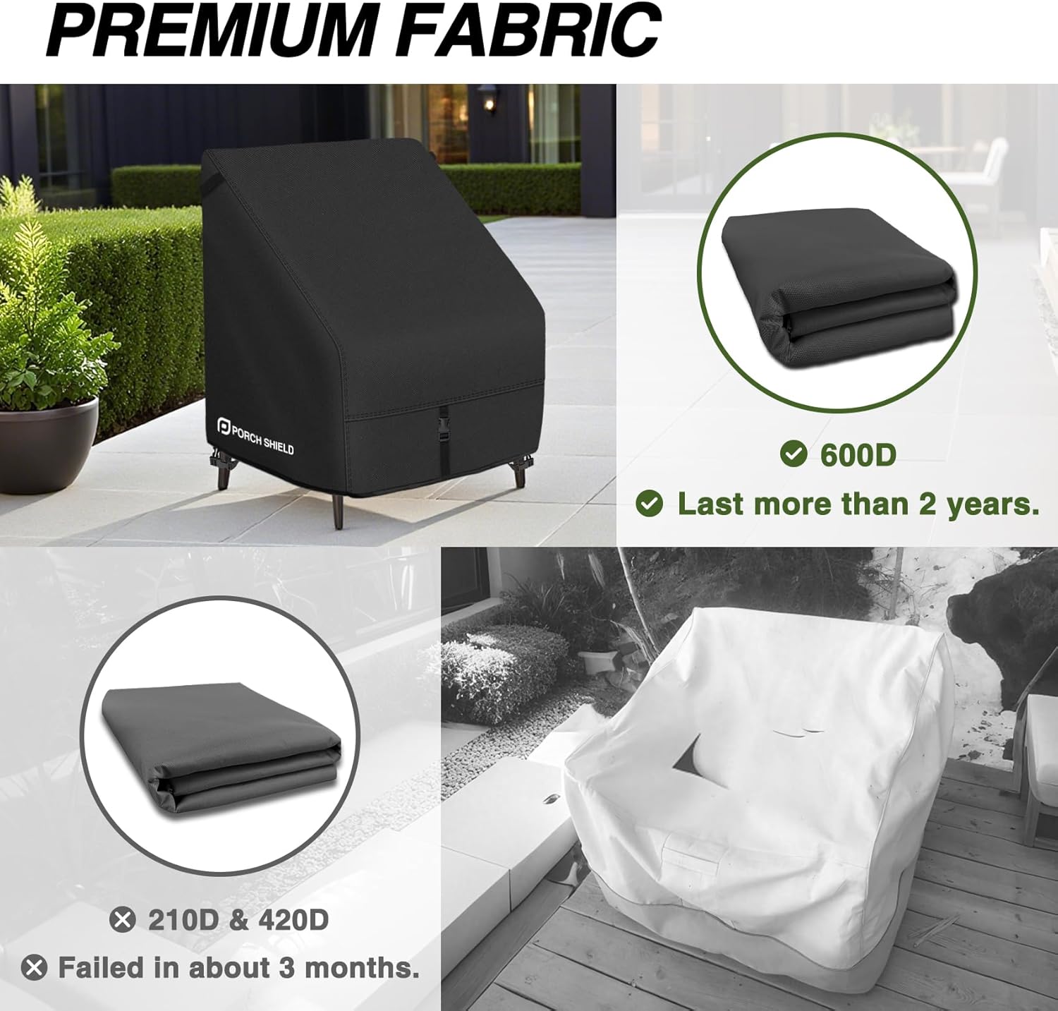 Porch Shield Patio Chair Covers - Waterproof Outdoor Lounge Deep Seat Adirondack Chair Cover 4 Pack - 34W x 37D x 36H inch, Black