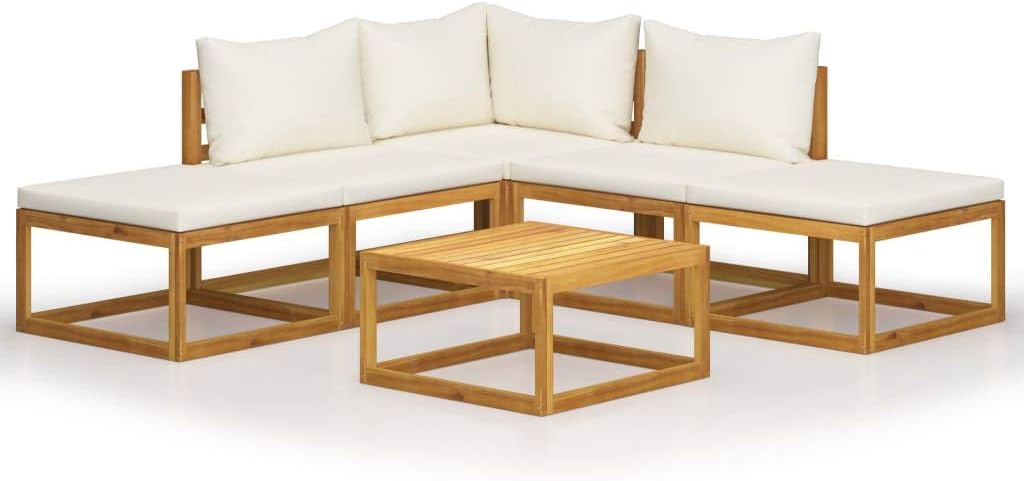 6-Piece Garden Lounge Set, Solid Acacia Wood, Natural Color, Oiled Finish, Outdoor Patio Furniture, Comfortable Seating for 6 People