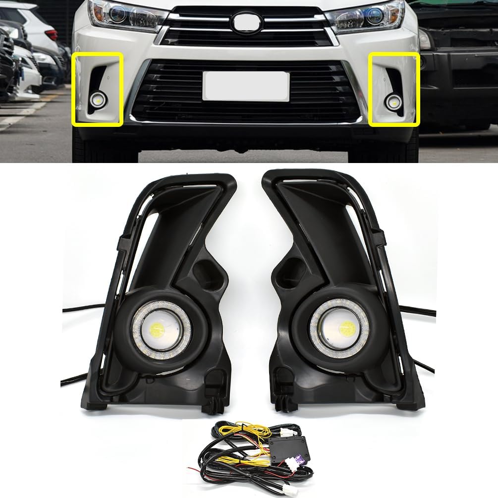 LED Fog Lights Fit for 2017 2018 2019 Toyota Highlander DRL with Amber Sequential Turn Signal Driving Lights Front Bumper HeadLights Accessories