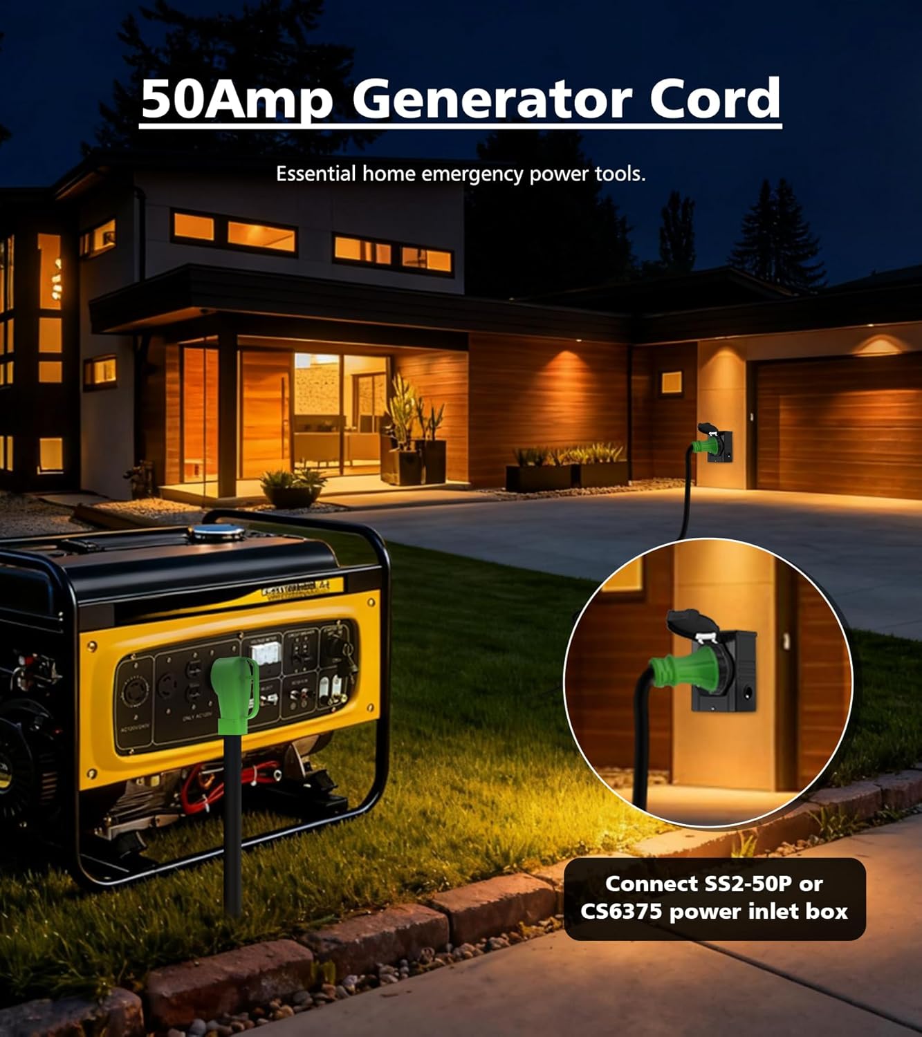 50 Amp Generator Cord with Twist Lock, 25FT Heavy Duty 6/3+8/1 Gauge Generator Cable, 14-50P/SS2-50R STW Power Cord, 50 Amp Extension Cord for Generator & Yard & House