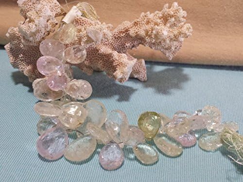 Kunzite Multi Color Graduating Faceted Flat Drop Beads 7 In. Strand Pastel Pink, Green, Yellow and Clear Crystal Top Drill Drop Briolette 15.6mm x 11.2mm To 22.4mm x 15.3mm