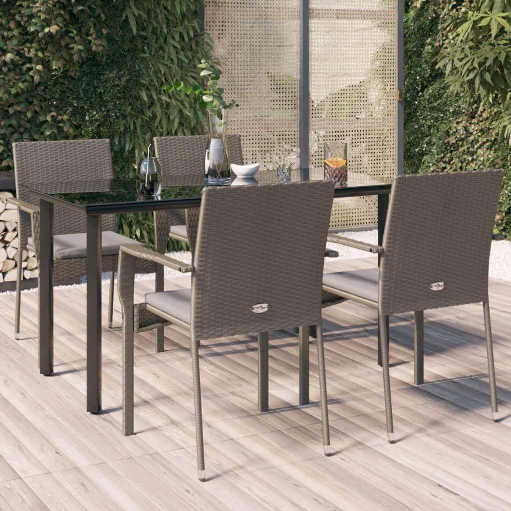Furniture Sets 5 Piece Patio Dining Set with Cushions Black and Gray Poly Rattan,Versatile and Weatherproof Patio Dining Set for Your Garden Garden Conversation Sets