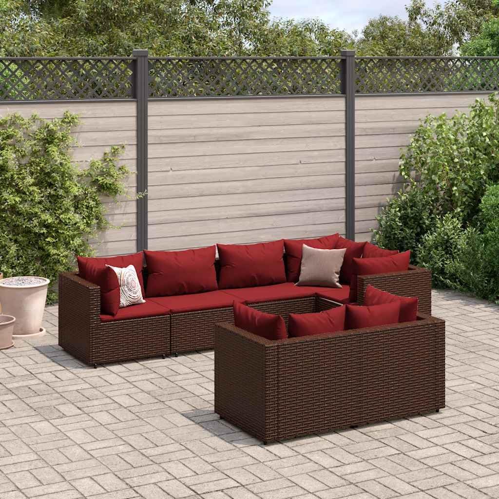 7 Piece Patio Lounge Set with Cushions Brown Poly Rattan,Durable Outdoor Patio Furniture | Poly Rattan Furniture Set | Versatile and Comfortable Patio Furniture Sets, Outdoor Furniture Sets