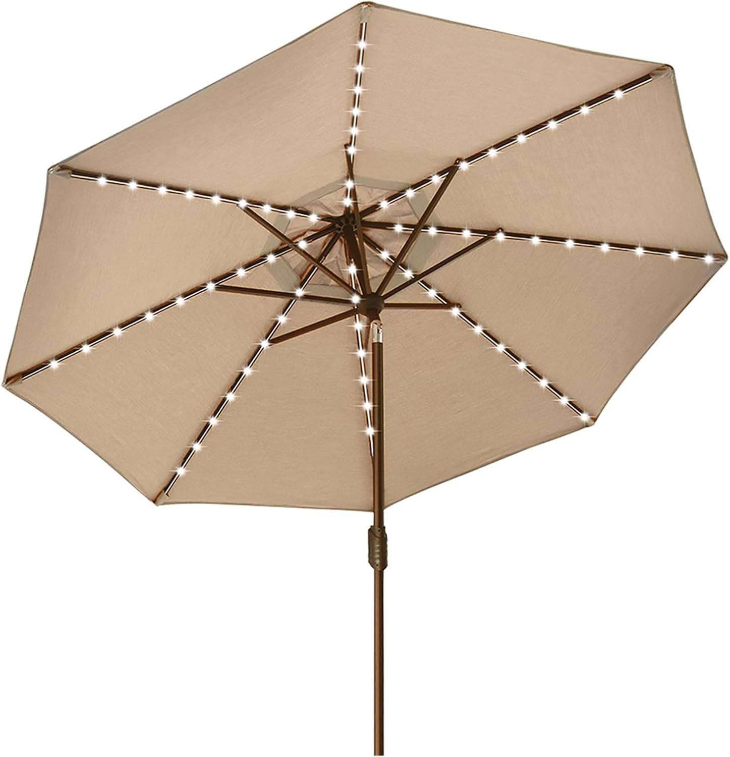 EliteShade USA 10-Year-Non-Fading Solar 9ft Market Umbrella with 80 LED Lights Patio Umbrellas Outdoor Table Umbrella with Ventilation, Heather Beige