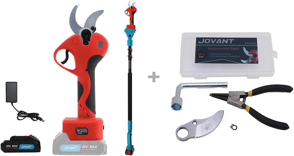 Pole Electric Pruning Shears with Portable Bag.Pole 1.6Inch Electric Pruner for Tree Trimming &40mm/1.6″ Cutting Diameter SK5 High Carbon Steel Blade with all the tools needed for replacement