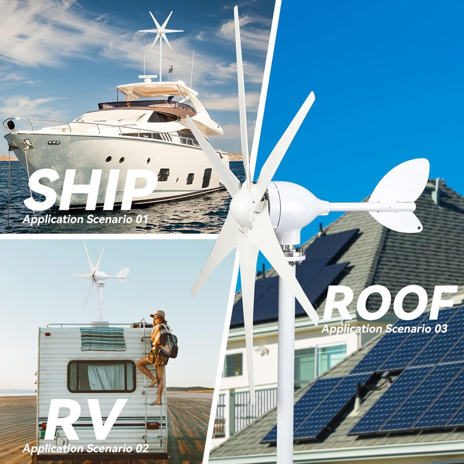 1500W 12V 24V Wind Turbine Generator Kit Horizontal Generator, with MPPT Controller Six -Blade Windy Can Be Used for Home Outdoor Power Generation (Color : White, Size : 12v)