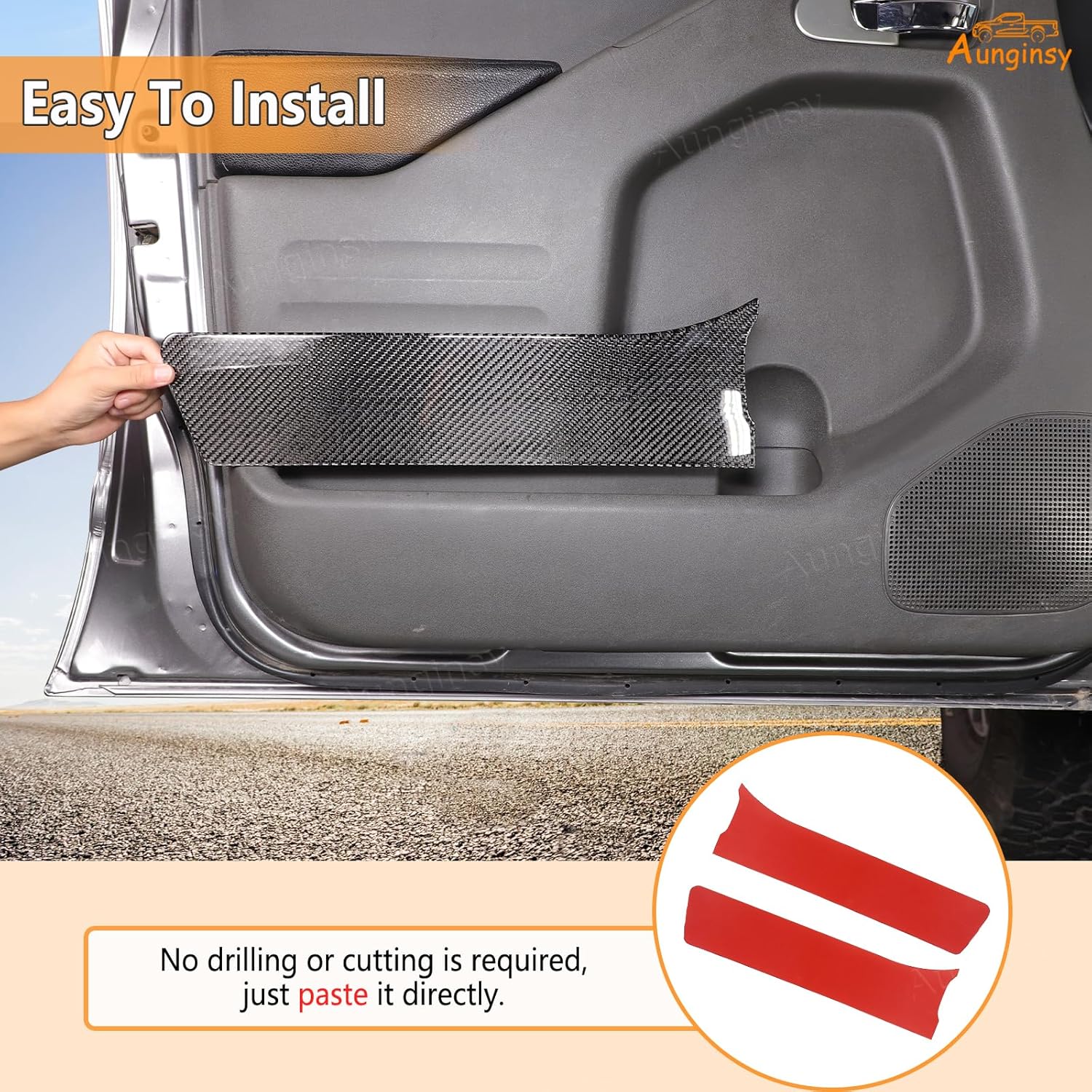 Aunginsy Car Front Door Anti Kick Panel Trim Compatible with Nissan Frontier 2009-2017, Soft Carbon Fiber Inner Front Door Anti Kick Panel Decorative Sticker Protection Cover Interior Accessories